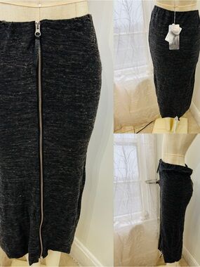 Cashmere Women’s Charcoal Front-Zip Pencil Skirt